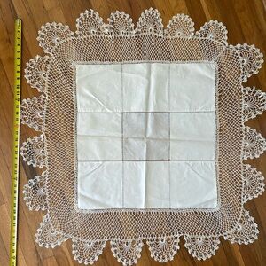 Handmade Vintage 80’s White Crochet Lace Tablecloth 40x40 inches -